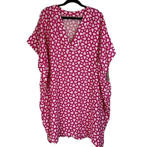 Natori Fuchsia Soho Geo Printed Challis Kaftan Dress Size S New - Picture 1 of 9